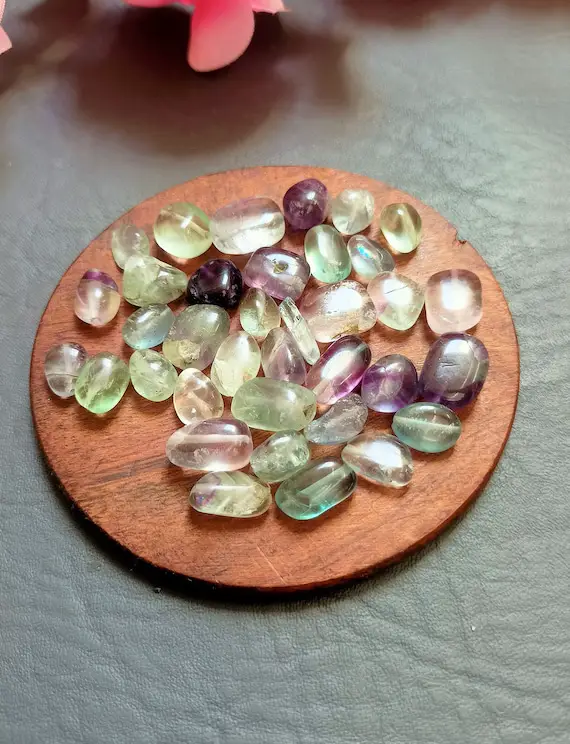 5 Piece Rainbow Fluorite Tumble - Polished Gemstone - Drilled Stone - 7 - 10mm - Uneven Tumble -specimen - Jewelry -healing Crystal