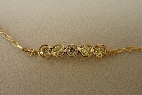 5 Stones Yellow Sapphire Bracelet, September Birthstones, Sterling Silver Bracelet Gift For Women, Graduation Gift, Bezel Set Bracelet