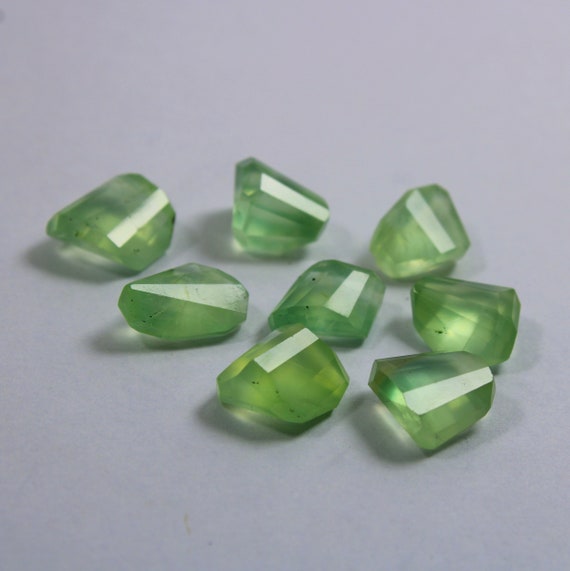 50 Carats Natural Faceted Light Green Prehnite Tumbled 8 Piece Lot, Untreated Prehnite Gemstone
