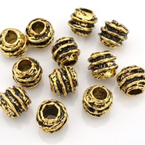 Shop Hemp Jewelry Making Supplies! 8mm -5pcs Artisan Gold Beads, Handmade Organic antique gold beads – large hole – rustic beads for leather cords 3.5mm hole | Shop jewelry making and beading supplies, tools & findings for DIY jewelry making and crafts. #jewelrymaking #diyjewelry #jewelrycrafts #jewelrysupplies #beading #affiliate #ad