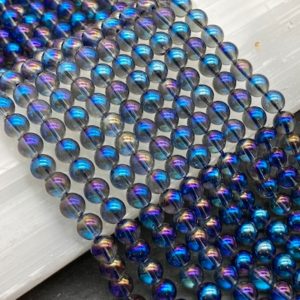 8mm Blue Angel Aura Quartz Beads, Blue Mystic Quartz Beads, Full or Half Strand, Round, Crystal Quartz, AB, Aurora, Mystic, Aura Quartz | Natural genuine beads Angel Aura Quartz beads for beading and jewelry making.  #jewelry #beads #beadedjewelry #diyjewelry #jewelrymaking #beadstore #beading #affiliate #ad