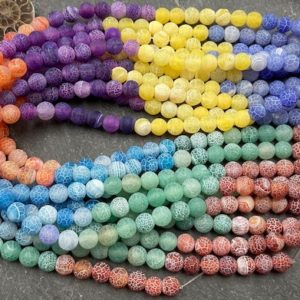 Shop Chakra Beads! 8mm Frosted Crackle Agate Beads, Rainbow, Chakra Colors, Colorful, Chakra Beads, Blue, Yellow, Purple, Orange, Blue, Red, Beads, Matte | Shop jewelry making and beading supplies, tools & findings for DIY jewelry making and crafts. #jewelrymaking #diyjewelry #jewelrycrafts #jewelrysupplies #beading #affiliate #ad