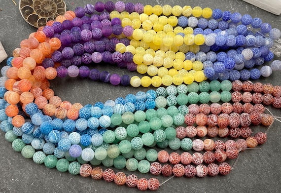 8mm Frosted Crackle Agate Beads, Rainbow, Chakra Colors, Colorful, Chakra Beads, Blue, Yellow, Purple, Orange, Blue, Red, Beads, Matte