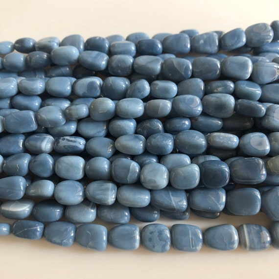 8mm To 15mm Natural Blue Opal Tumble Beads, Peruvian Blue Opal Tumble Beads, Sold As 19"/9.5", Gds1808