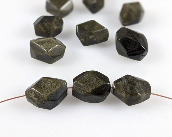 9 Pcs - Obsidian Beads, Chunky Nugget Gray Beads, Smooth Faceted, 20x18mm Approx