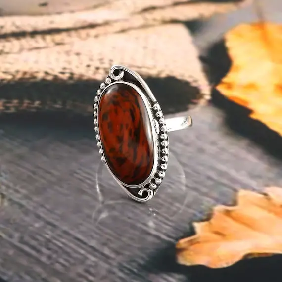 925 Sterling Silver Ring, Mahogany Obsidian Ring, Fabulous Gemstone Ring, Handmade Jewelry, Vintage Ring, Special Occasion Gift Mahogany