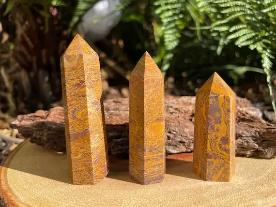 A+ Grade Spun Gold Jade Tower | Natural Stone Point | Obelisk | Crystal Wand | Healing Stone | Good Luck | Friendship | Peace | Harmony