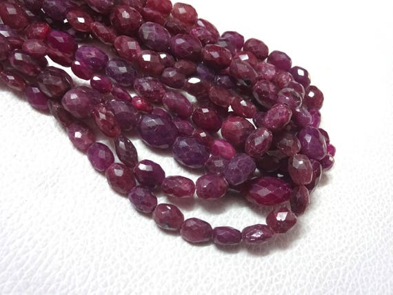 Aaa Grade Natural Ruby Faceted Oval Nuggets, Tumbled Nugget Briolettes, 6-9 Mm, 8" Strand Each Strand, Ruby Tumble Beads