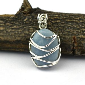 Shop Angelite Pendants! Natural Angelite Pendant , 925 Sterling Silver Handmade Wire Wrap Pendant, Oval Pendant, Gift for Girl, Gift for Him, Best Gift Item | Natural genuine Angelite pendants. Buy crystal jewelry, handmade handcrafted artisan jewelry for women.  Unique handmade gift ideas. #jewelry #beadedpendants #beadedjewelry #gift #shopping #handmadejewelry #fashion #style #product #pendants #affiliate #ad