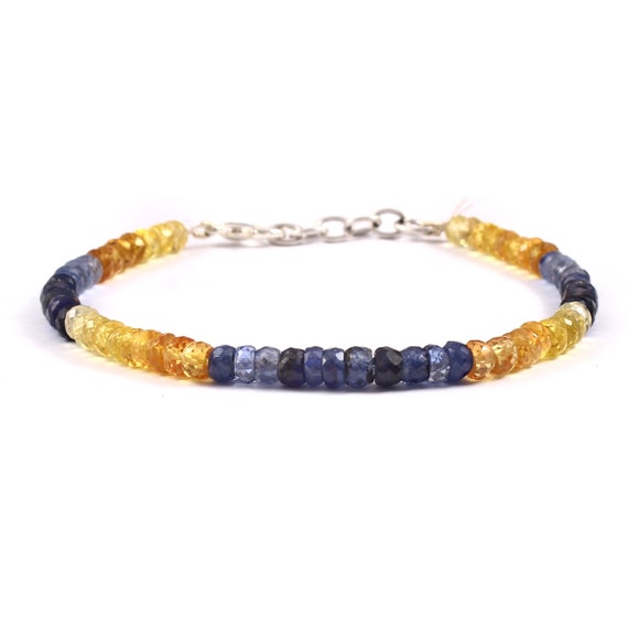 Aaa Quality Yellow Blue Sapphire Bracelet, Lab Grown Yellow Sapphire Bracelet, Blue Sapphire Bracelet, Fine Quality Beads Sapphire Bracelet,
