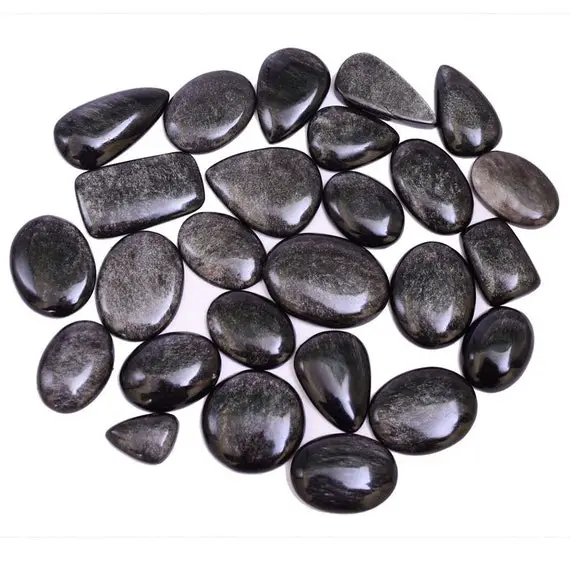 Aaa+ Top Quality Of Natural Silver Sheen Obsidian Cabochon Loose Gemstone For Making Jewelry, Flatback, Semi-precious, Polished Gemstone Lot