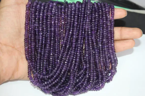 African Amethyst Faceted Rondelle Beads, Amethyst Faceted Beads, Amethyst Rondelle Beads, 4-4.5 Mm Amethyst Beads Strand