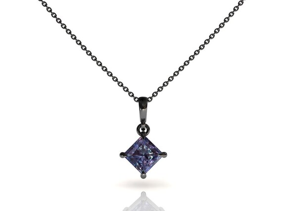 Alexandrite Pendant | Layering Necklace | Princess Cut Alexandrite | Black Gold Necklace | Bridesmaid Gift | Anniversary Gift | Birthstone