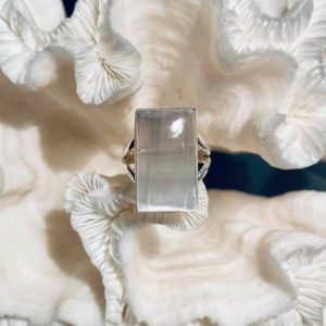 Shop Selenite Rings! Amazing Glowing Selenite Ring Size 7.25 | Natural genuine Selenite rings, simple unique handcrafted gemstone rings. #rings #jewelry #shopping #gift #handmade #fashion #style #affiliate #ad