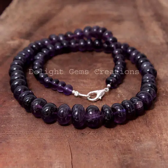 Amethyst Rondelle Beads Necklace, 6.5-13mm Purple Amethyst Rondelle Bead Necklace, February Birthstone Amethyst Jewelry, 17 Inches Necklace