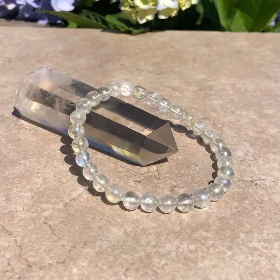 Angel Aura 6mm Beaded Gemstone Bracelet - Grade A+ Stone -energy Crystal Jewelry-iridescent Quartz Bracelet-stretch Bracelet-energy Bracelet