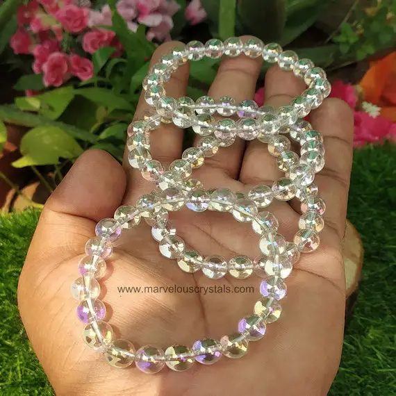 Angel Aura Quartz Bracelet, Wholesale Crystal  Bracelet, Round Beads Stretchable Bracelets, Crystal Jewelry For Man, Woman