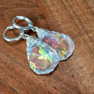 Angel Aura Quartz Earrings small | Natural genuine Angel Aura Quartz earrings. Buy crystal jewelry, handmade handcrafted artisan jewelry for women.  Unique handmade gift ideas. #jewelry #beadedearrings #beadedjewelry #gift #shopping #handmadejewelry #fashion #style #product #earrings #affiliate #ad