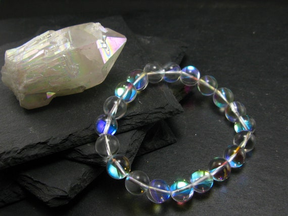 Angel Aura Quartz Genuine Bracelet ~ 7 Inches  ~ 10mm Round Beads