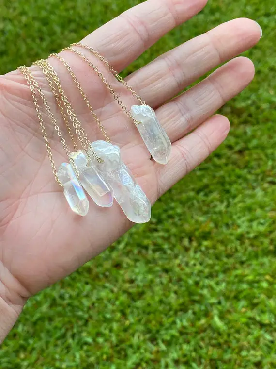 Angel Aura Quartz Necklace | Minimalist Dainty Crystal Jewelry  , Chakra Healing Necklace
