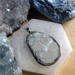 Shop Angel Aura Quartz Necklaces! Angel Aura Quartz necklace pendant Cluster Crystal Diamonte gift for her natural stone jewellery | Natural genuine Angel Aura Quartz necklaces. Buy crystal jewelry, handmade handcrafted artisan jewelry for women.  Unique handmade gift ideas. #jewelry #beadednecklaces #beadedjewelry #gift #shopping #handmadejewelry #fashion #style #product #necklaces #affiliate #ad
