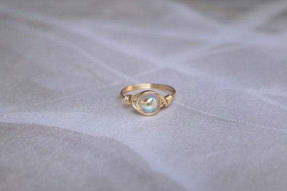 Angel Aura Ring, Wire Wrapped Ring, Gold Ring, Dainty Gold Wire Ring, Gemstone Ring, Crystal Ring, Gold Wire Ring, Sterling Silver Wire Ring