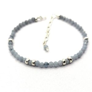 Shop Angelite Bracelets! Angelite Bracelet with Sterling Silver Gemstone Bracelet, Gift for Her, Aquarius Gift, Calming Bracelet, Something Blue & Dainty | Natural genuine Angelite bracelets. Buy crystal jewelry, handmade handcrafted artisan jewelry for women.  Unique handmade gift ideas. #jewelry #beadedbracelets #beadedjewelry #gift #shopping #handmadejewelry #fashion #style #product #bracelets #affiliate #ad