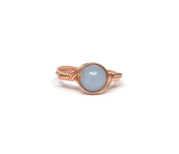 Angelite Custom Sized Ring 14k Rose Gold Filled Wire Wrapped Ring