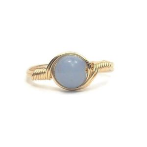 Shop Angelite Jewelry! Angelite Custom Sized Ring 14k Yellow Gold Filled Wire Wrapped Ring | Natural genuine Angelite jewelry. Buy crystal jewelry, handmade handcrafted artisan jewelry for women.  Unique handmade gift ideas. #jewelry #beadedjewelry #beadedjewelry #gift #shopping #handmadejewelry #fashion #style #product #jewelry #affiliate #ad