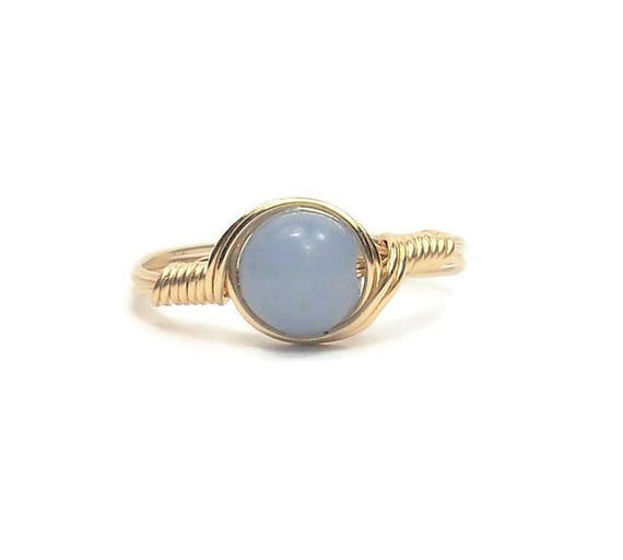 Angelite Custom Sized Ring 14k Yellow Gold Filled Wire Wrapped Ring