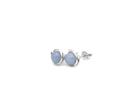 Angelite Earring Studs/ 925 Sterling Silver/ Angelite Earrings/ Natural Angelite/ Personal Gifts/ Handmade Jewelry/ Reiki Infused Jewelry