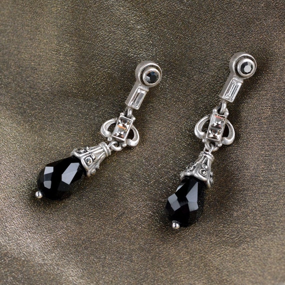 Art Deco Earrings, Black Crystal Earrings, Jet Earrings, Art Deco Jewelry, Deco Earrings, Vintage Earrings, Gatsby Earrings E1223