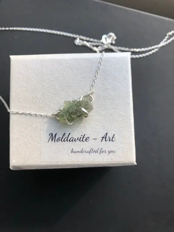 Authentic Moldavite Necklace With Czech Moldavit W Certificate Card, Transformation Stone, Gift For Her, Gold Necklace, Gold Pendant, Silver