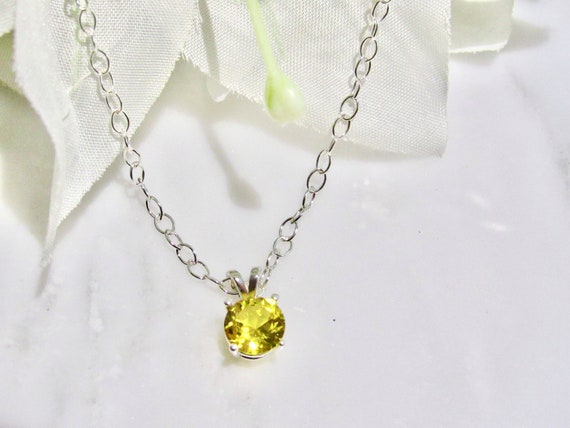 Beautiful Round Lab Created Yellow Sapphire Pendant, 2 Carats (8mm) Sterling Silver Necklace With Chain, Solitaire Necklace
