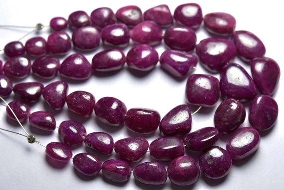 Big Ruby Nuggets Bead Strand -7 Inches - Natural Beautiful Smooth Ruby Nuggets - Size Is 8-12mm #1894
