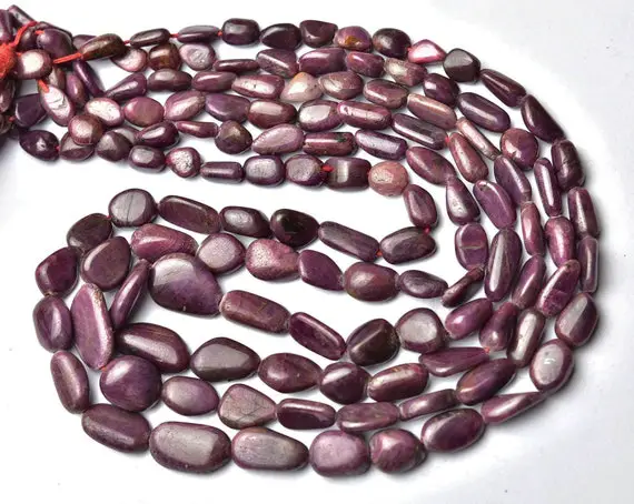 Big Ruby Nuggets Bead Strand - 9 Inches - Natural Beautiful Smooth Ruby Nuggets - Size Is 7-15mm #2199