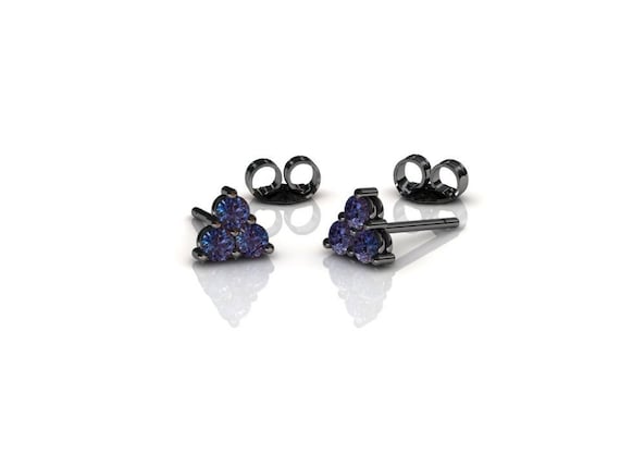 Black Gold Alexandrite Earrings, Dainty Cluster Set 14k Gold Studs, Minimalist Anniversary Jewelry, June Birthstone Gemstone Earrings