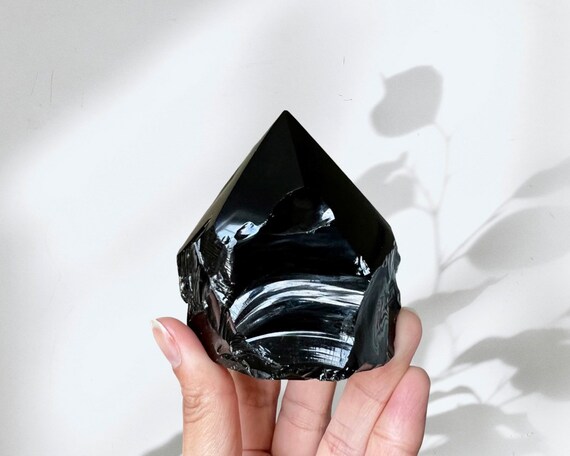 Black Obsidian Point (top Polished, Cut Base), Rough Black Obsidian, Raw Black Obsidian, Black Obsidian Crystal, Obsidian Stone, Raw Crystal