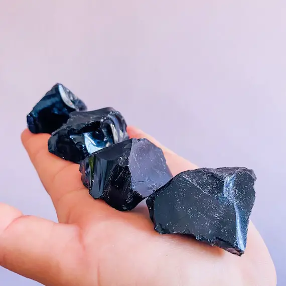 Black Obsidian Raw Natural Crystals / Blocks Negativity / Absorbs Tension & Stress / Discourages Drama / Brings Strength And Courage