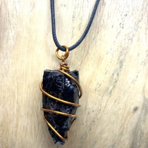 Black Raw Obsidian Copper Pendant Dragonglass Reiki Charged Cord Necklace, Black obsidian raw rough necklace, Wire Wrapped Jewellery Gift | Natural genuine Array jewelry. Buy crystal jewelry, handmade handcrafted artisan jewelry for women.  Unique handmade gift ideas. #jewelry #beadedjewelry #beadedjewelry #gift #shopping #handmadejewelry #fashion #style #product #jewelry #affiliate #ad