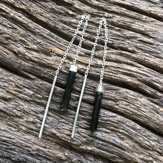 Black Tourmaline Earrings - Handmade Silver Jewelry - From Vietnam- Gift For Her