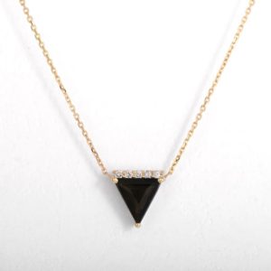 Shop Black Tourmaline Pendants! Black Tourmaline Pendant • 14/18k Gold Necklace • Dainty Triangle Necklace with Diamonds, Crystal Necklace for women in 14k or 18k Gold | Natural genuine Black Tourmaline pendants. Buy crystal jewelry, handmade handcrafted artisan jewelry for women.  Unique handmade gift ideas. #jewelry #beadedpendants #beadedjewelry #gift #shopping #handmadejewelry #fashion #style #product #pendants #affiliate #ad