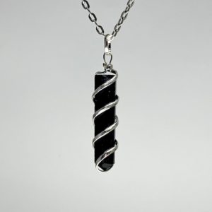 Black Tourmaline Pendant Coil Wrapped with Chain | Natural genuine Black Tourmaline pendants. Buy crystal jewelry, handmade handcrafted artisan jewelry for women.  Unique handmade gift ideas. #jewelry #beadedpendants #beadedjewelry #gift #shopping #handmadejewelry #fashion #style #product #pendants #affiliate #ad