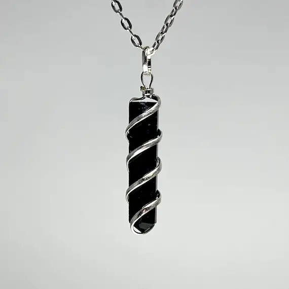 Black Tourmaline Pendant Wire Wrapped With 18" Chain, Black Tourmaline Necklace