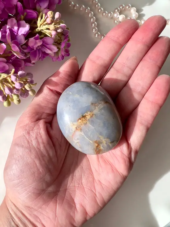 Blue Opal Palm Stone | Polished Blue Opal | Blue Opal Crystal | Crystals For Meditation | Calming, Communication, Psychic Ability Stone