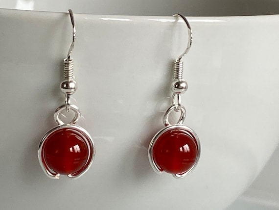 Carnelian Earrings. Mother’s Day Gifts.july Birthstone Silver And Red Earrings. Sterling Silver Earrings.  Red Earrings