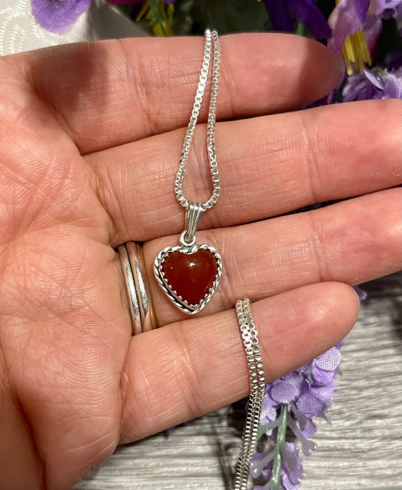Carnelian Heart Pendant Necklace,red Carnelian Heart Necklace,sterling Silver,red Stone Charm Necklace,handmade In Usa