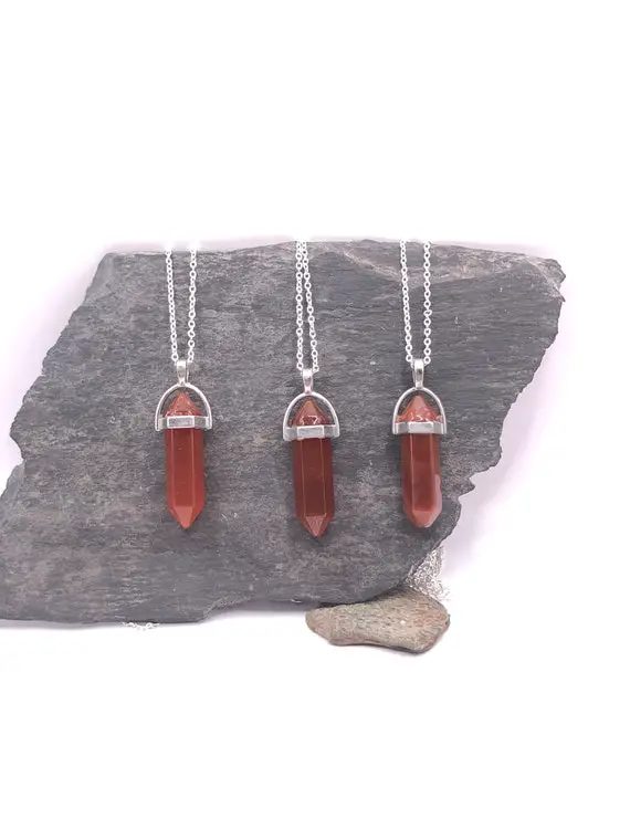 Carnelian Point Wand (confidence Stone) Crystal Necklace Silver / Black Cord / Snake Chain
