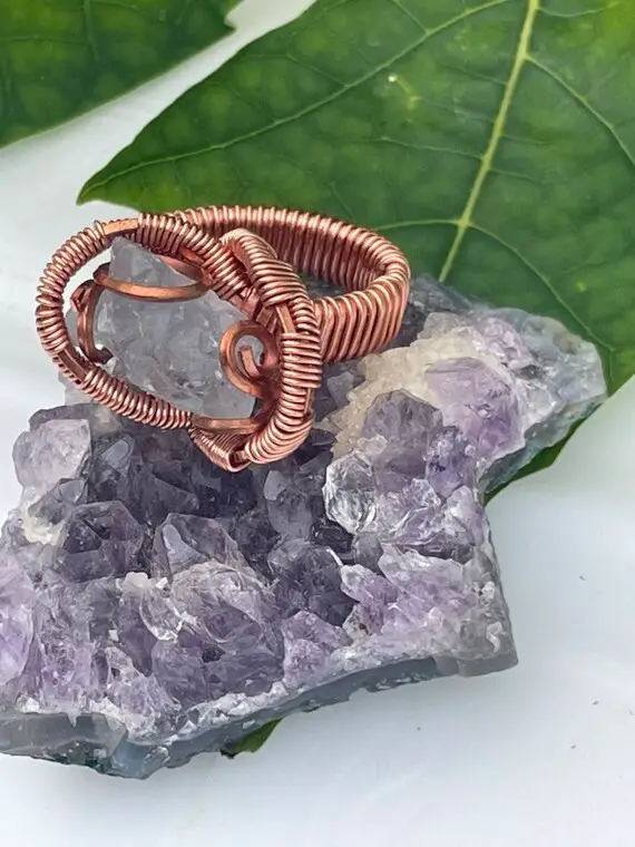 Celestite Copper Wire Wrapped Ring