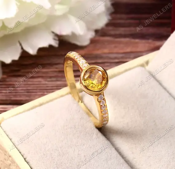 Ceylon Yellow Sapphire Ring Sapphire Round Ring Solitaire Ring Gift For Her Handmade Ring Sterling Silver Ring Wedding Ring Valentine Gift